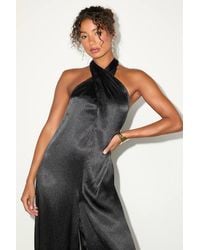 Lulus - Charismatic Muse Satin Wide-Leg Halter Jumpsuit - Lyst