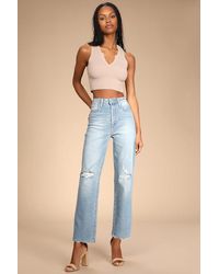 Just Black - Generational Style Light Wash Distressed High-Rise Dad Jeans - Lyst