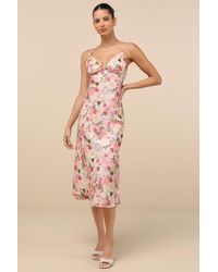 Lulus - Alaia Blush Multi Floral Satin Backless Midi Dress - Lyst