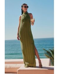 Lulus - Gwenny Lime Satin Plisse Maxi Dress - Lyst