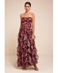 Lulus - Danna Plum Multi Floral Ruffled Maxi Dress - Lyst