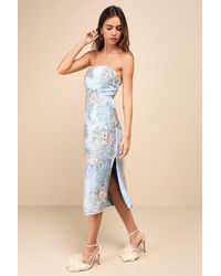 Lulus - Upgraded Event Jacquard Strapless Bustier Midi Dress - Lyst