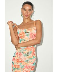 Lulus - Date Night Beauty Floral Print Mesh Ruched Midi Dress - Lyst