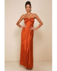 Lulus - Memorable Entrance Strapless Satin Maxi Dress - Lyst