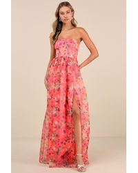Lulus - Wonderful Waltz Floral Print Strapless Bustier Maxi Dress - Lyst