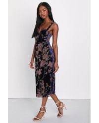 Lulus - Romantic Stunner Floral Burnout Velvet Lace-Up Dress - Lyst