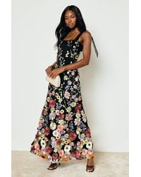 Lulus - Thriving Poise 3D Floral Embroidered Tie-Strap Maxi Dress - Lyst