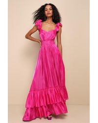 Lulus - Pristine Glow Ruffled Tie-Back Maxi Dress - Lyst