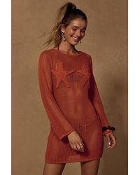Lulus - Arizbeth Rusty Crochet Starfish Long Sleeve Swim Cover-Up - Lyst