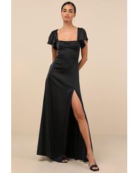 Lulus - Ultimate Sweetness Satin Flutter Sleeve Maxi Dress - Lyst