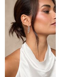 Lulus - Bristol Rhinestone Leaf Drop Earrings - Lyst
