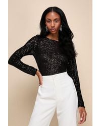 Lulus - Shining Excellence Mesh Sequin Long Sleeve Crop Top - Lyst