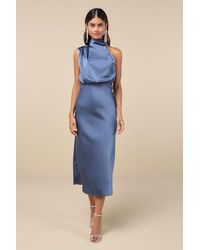 Lulus - Distinctive Charm Satin Asymmetrical Midi Dress - Lyst
