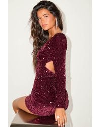Lulus - Marvelous Radiance Sequin Cutout Long Sleeve Mini Dress - Lyst