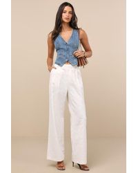 Lulus - Andrey Cream Floral Embroidered Straight-Leg Trouser Pants - Lyst