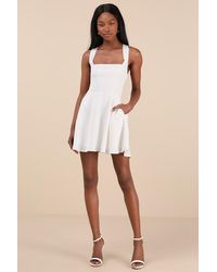 Lulus - Admirably Chic Satin Lace-Up Mini Dress With Pockets - Lyst