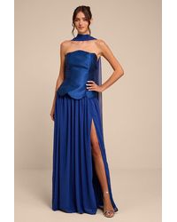 Lulus - Kadence Mixed Media Maxi Dress And Scarf Set - Lyst