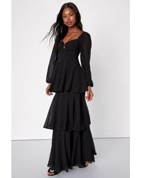 Lulus - Tier To Enchant Long Sleeve Tiered Maxi Dress - Lyst