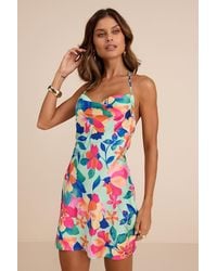 Lulus - Elevated Effect Mint Multi Floral Satin Halter Slip Mini Dress - Lyst