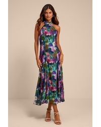 Lulus - Baird Multi Floral Print Halter Midi Dress - Lyst