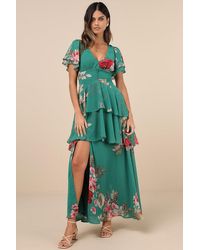 Lulus - Midnight Mood Floral Print Tiered Maxi Dress - Lyst