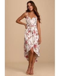 Lulus - My Favorite Day Floral Print Tulip Skirt Midi Dress - Lyst