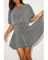 Lulus - Olira Lurex Short Sleeve Skater Mini Dress - Lyst