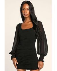 Lulus - Perfect Sensation Mesh Ruched Puff Sleeve Mini Dress - Lyst