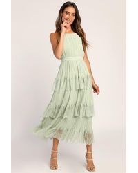Lulus - Came For Cocktails Pleated Tiered Lace Maxi Dress - Lyst
