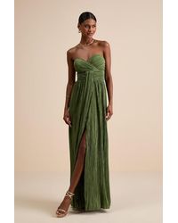 Lulus - Oswin Satin Plisse Strapless Maxi Dress - Lyst
