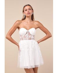 Lulus - Marvelously Lovely Tulle Embroidered Strapless Mini Dress - Lyst