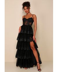 Lulus - Alluring Sensation Tulle Embroidered Tiered Maxi Dress - Lyst