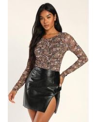 Lulus - Everyday Luck Floral Print Ruched Long Sleeve Bodysuit - Lyst