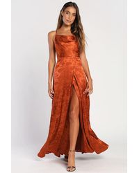 Lulus - Simply Dreamy Satin Floral Jacquard Maxi Dress - Lyst