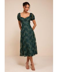 Lulus - Sweetest Behavior Emerald Embroidered Puff Sleeve Midi Dress - Lyst