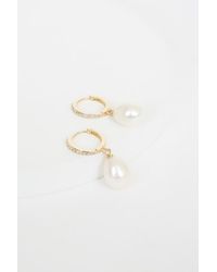 Lulus - Divine Connection 14Kt Pearl Mini Hoop Earrings - Lyst