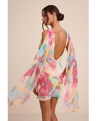 Lulus - Siya Multi Abstract Print Cowl Sash Mini Dress - Lyst