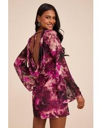 Lulus - Jaleen Plum Floral Jacquard Bell Sleeve Mini Dress - Lyst