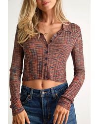 Lulus - Avra Rust Multi Space Dye Collared Cardigan Sweater Top - Lyst