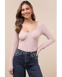 Lulus - Effortless Pick Lace Waffle Knit Long Sleeve Top - Lyst