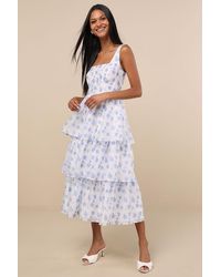 Lulus - Sweet Potential And Floral Burnout Tiered Midi Dress - Lyst