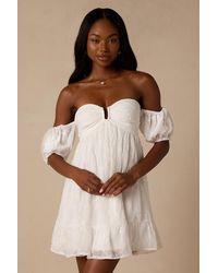 Lulus - Cutest Icon Embroidered Off-The-Shoulder Mini Dress - Lyst