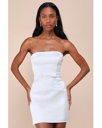 Lulus - Adorable Chicness Satin Strapless Bow Mini Dress - Lyst