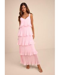 Lulus - Elegant Nature Pleated Sleeveless Tiered Maxi Dress - Lyst