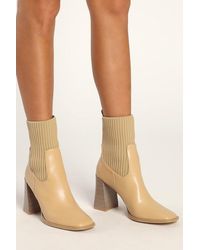 Lulus - Naynee Camel Square Toe Mid-Calf Boots - Lyst