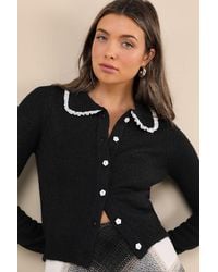 Motel - Jaiko Collared Lace Flower Button Cardigan - Lyst
