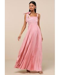 Lulus - Gorgeous Purpose Satin Pleated Sleeveless Bow Maxi Dress - Lyst