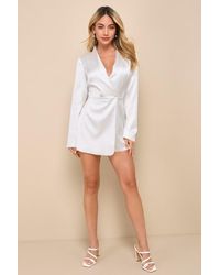 Lulus - Regal Aura Satin Long Sleeve Blazer Romper - Lyst