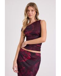 Lulus - Camella Dark Plum Floral Mesh Asymmetrical Top - Lyst