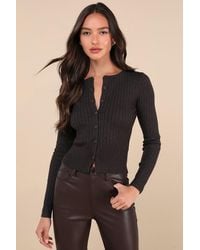 Lulus - Perfect Classic Charcoal Ribbed Knit Cardigan Sweater - Lyst